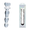 Clarity - Hera's Cascade - 15 cm Glass Dildo with heart-shaped handle and packaging for intimate essentials.