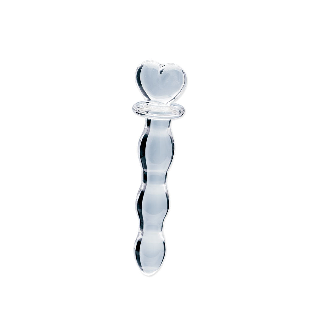 Clarity - Hera's Cascade - 15 cm Glass Dildo with heart-shaped handle for intimate essentials and deep stimulation.