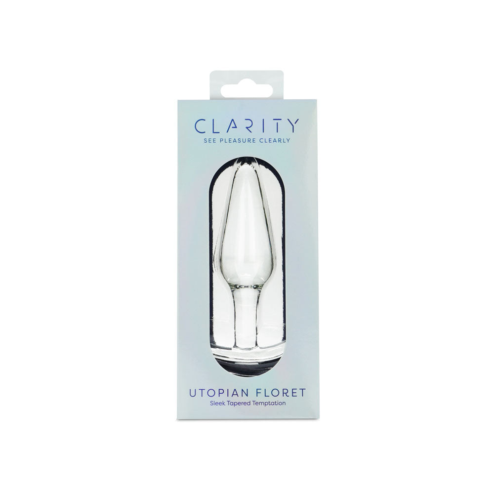 Clarity - Utopian Floret - 11 cm Glass Butt Plug in sleek packaging showcasing sophisticated design.