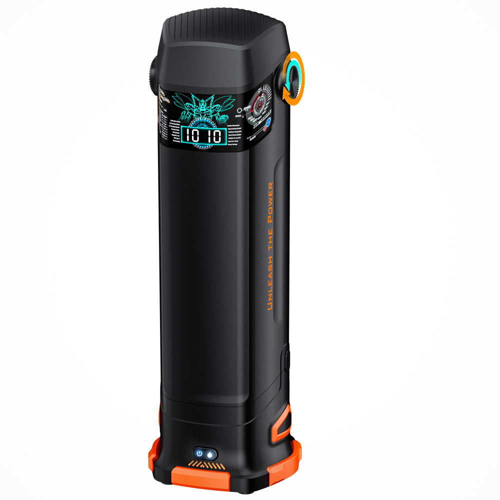 CyberSkin The Titan - USB Rechargeable Thrusting & Vibrating Auto Masturbator with Heater showcasing 10 modes and LCD screen.