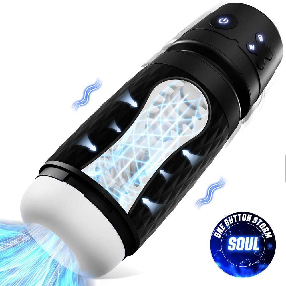 CyberSkin The Warrior - USB Rechargeable Sucking & Vibrating Auto Masturbator showcasing advanced suction technology.