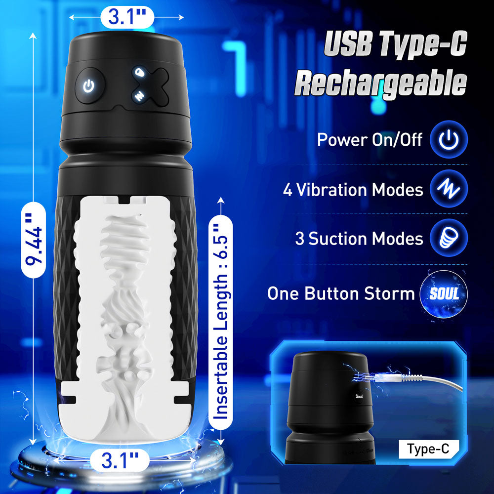 CyberSkin The Warrior - USB Rechargeable Sucking & Vibrating Auto Masturbator with 4 vibration modes and 3 suction modes.