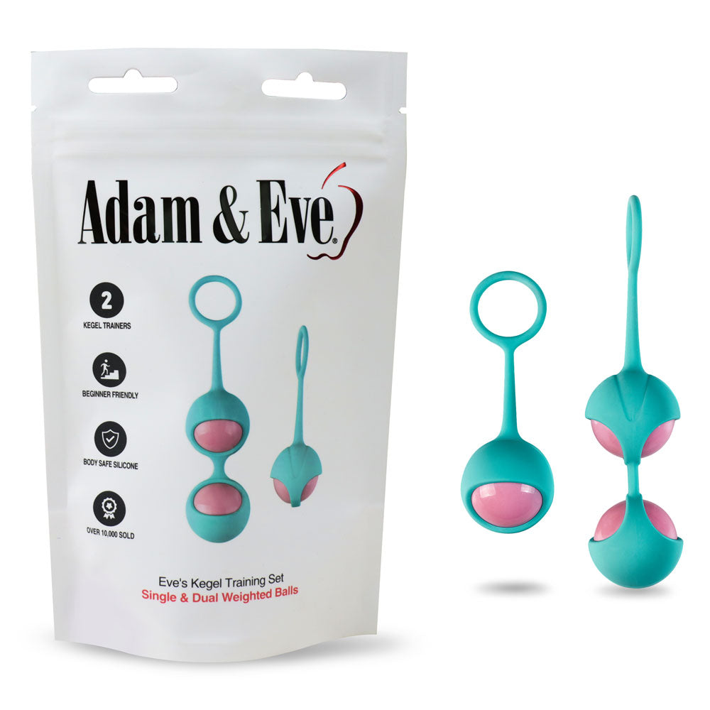 Adam & Eve Eve's Kegel Training Set - Teal/Pink Kegel Trainers - Set of 2 in packaging with weighted balls.