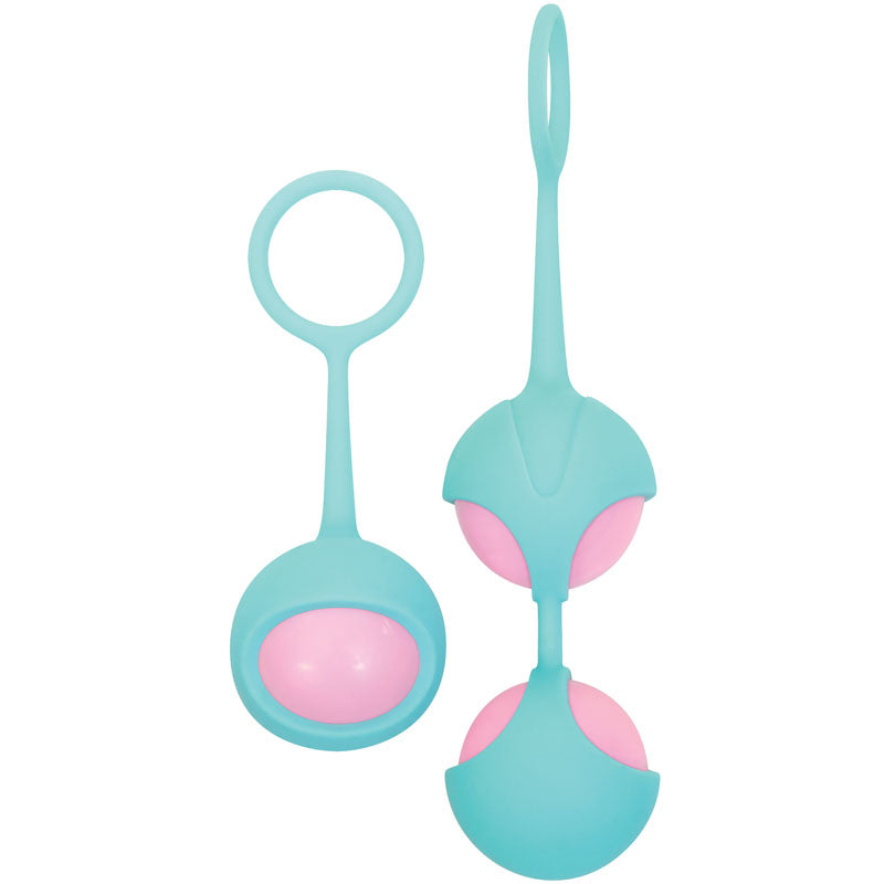 Adam & Eve Eve's Kegel Training Set - Teal/Pink Kegel Trainers - Set of 2, featuring single and duo weighted balls.