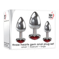Adam & Eve Three Hearts Gem Anal Plug Set - Metallic Butt Plugs with Gem Bases - Set of 3 Sizes in small, medium, and large.