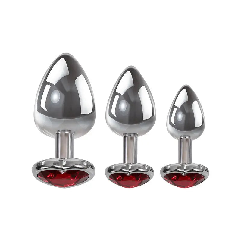Adam & Eve Three Hearts Gem Anal Plug Set - Metallic Butt Plugs with Gem Bases - Set of 3 Sizes Adam & Eve Discreet Intimate Essentials.