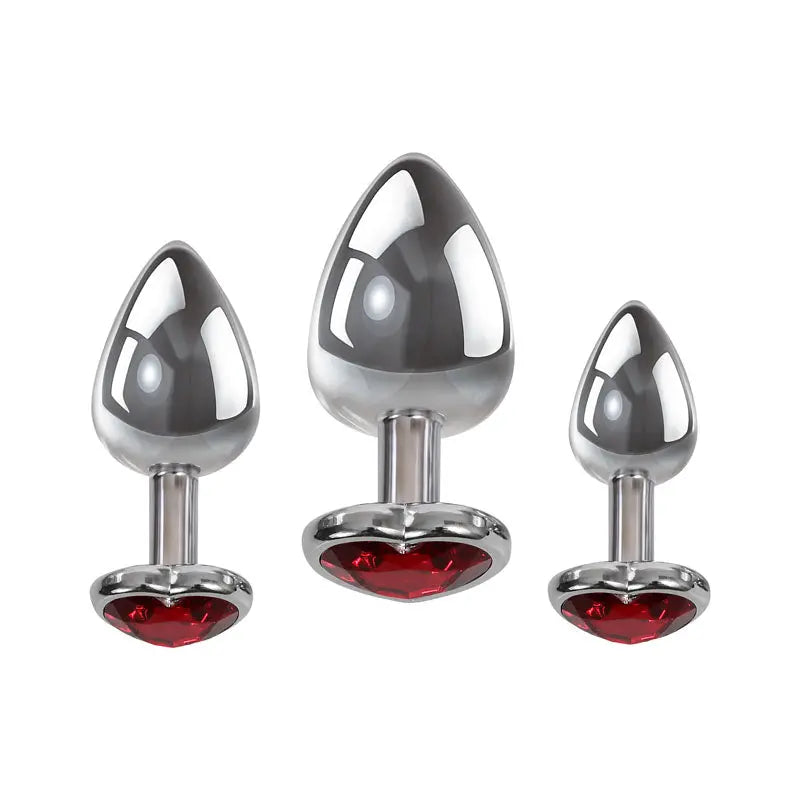 Adam & Eve Three Hearts Gem Anal Plug Set - Metallic Butt Plugs with Gem Bases - Set of 3 Sizes Adam & Eve Discreet Intimate Essentials.