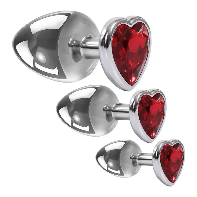 Adam & Eve Three Hearts Gem Anal Plug Set - Metallic Butt Plugs with Gem Bases - Set of 3 Sizes Adam & Eve Discreet Intimate Essentials.