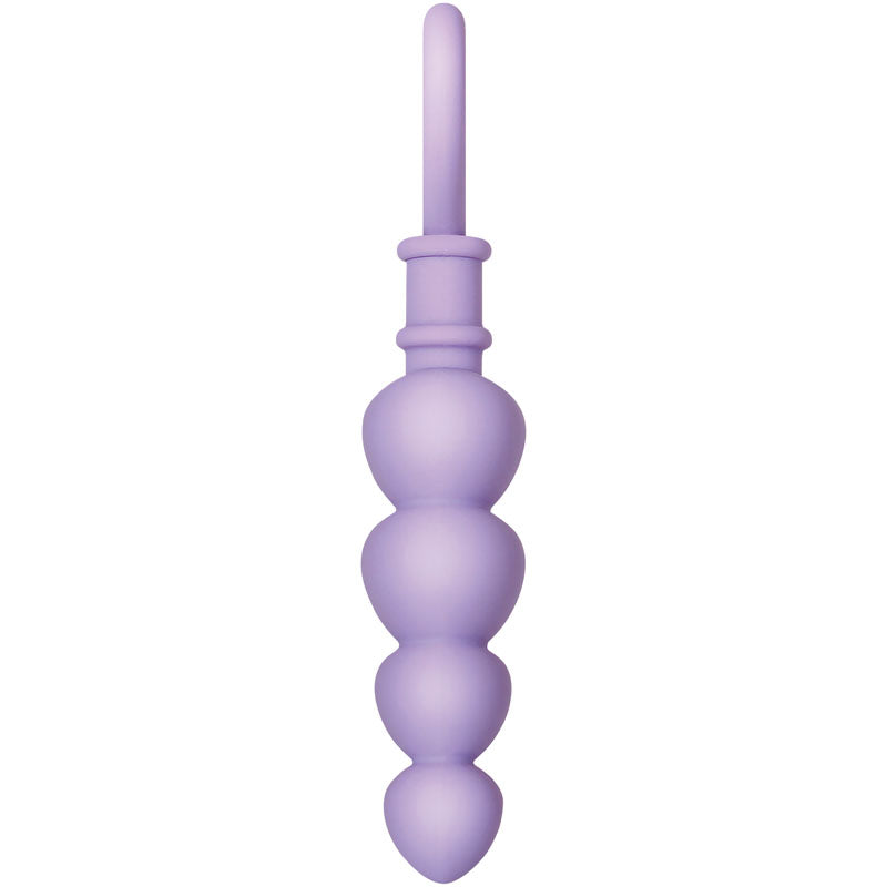 Evolved Sweet Treat -  11.5 cm Beaded Butt Plug with Handle in purple silicone for enhanced intimate pleasure.