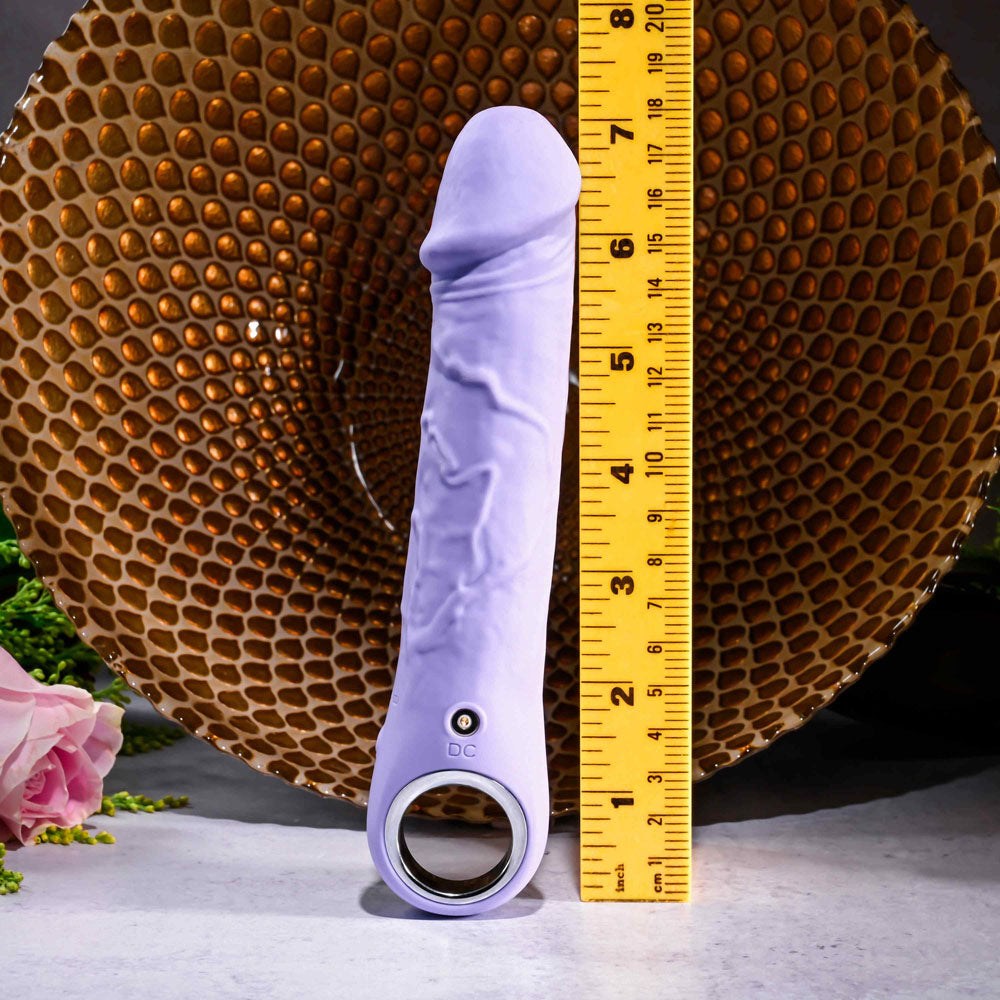 Evolved FANTASY - 18.4 cm USB Rechargeable Vibrator displayed next to a ruler for size reference.