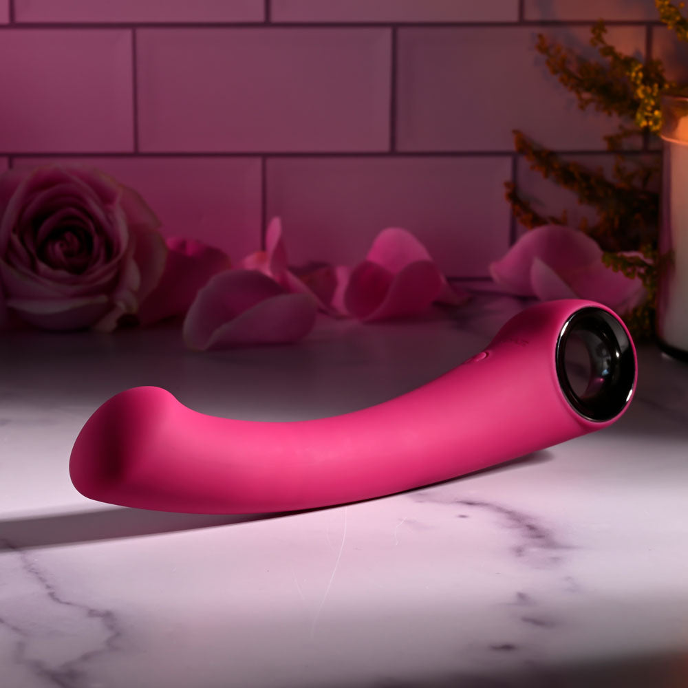 Evolved PLEASURE CURVE - 19 cm USB Rechargeable Vibrator in stylish pink color, designed for G-spot stimulation.