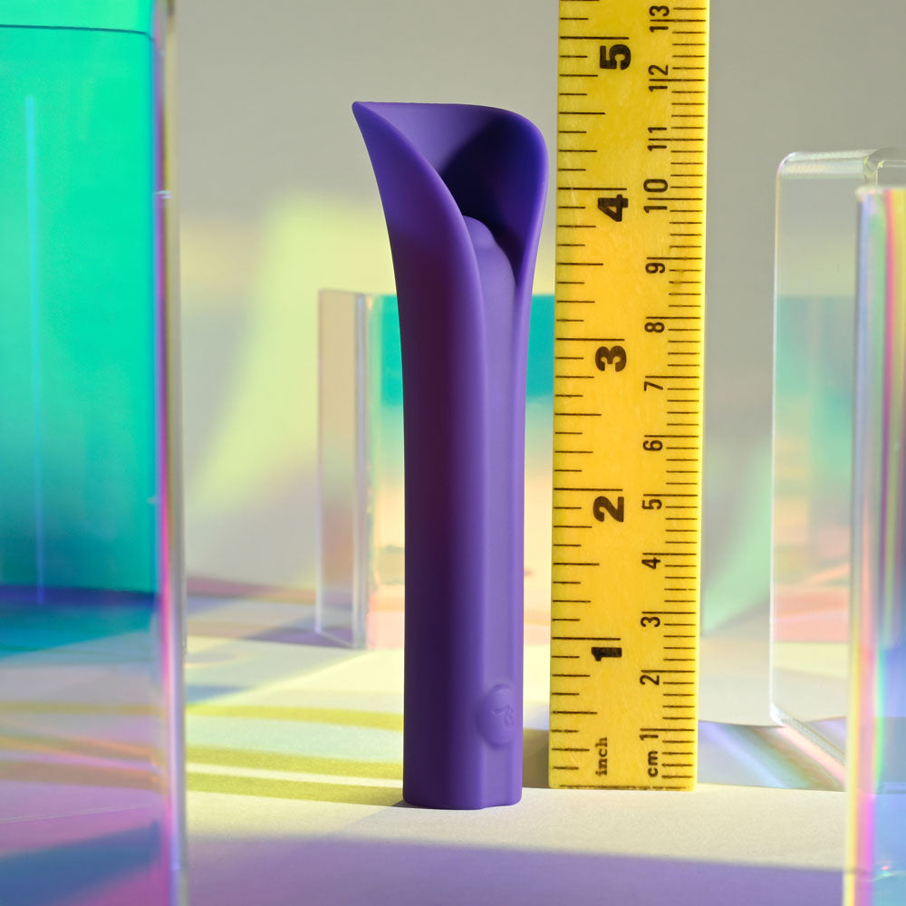 Evolved FULL COVERAGE - 11.9 cm USB Rechargeable Bullet next to a ruler for size reference