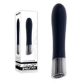 Evolved BACK IN  -  11.9 cm USB Rechargeable Bullet vibrator with sleek black design and chrome tip.