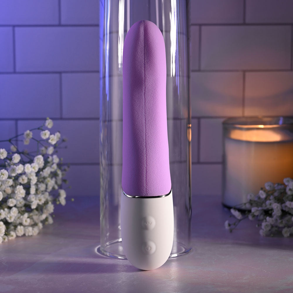 Evolved SLIP OF THE TONGUE - 21.1 cm USB rechargeable flicking tongue vibrator, lavender design with silicone handle.