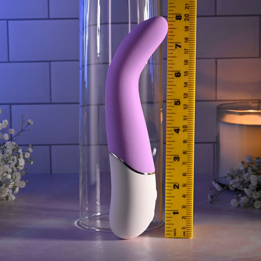 Evolved SLIP OF THE TONGUE - 21.1 cm USB Rechargeable Flicking Tongue Vibrator displayed next to a ruler for size comparison.