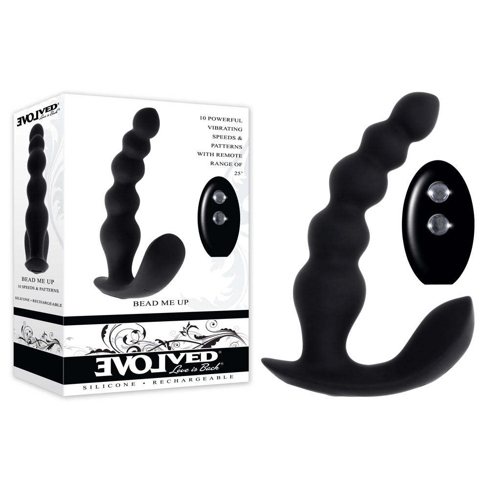 Evolved BEAD ME UP -  16.8 cm USB Rechargeable Vibrating Anal Beads with Wireless Remote packaging and product display.