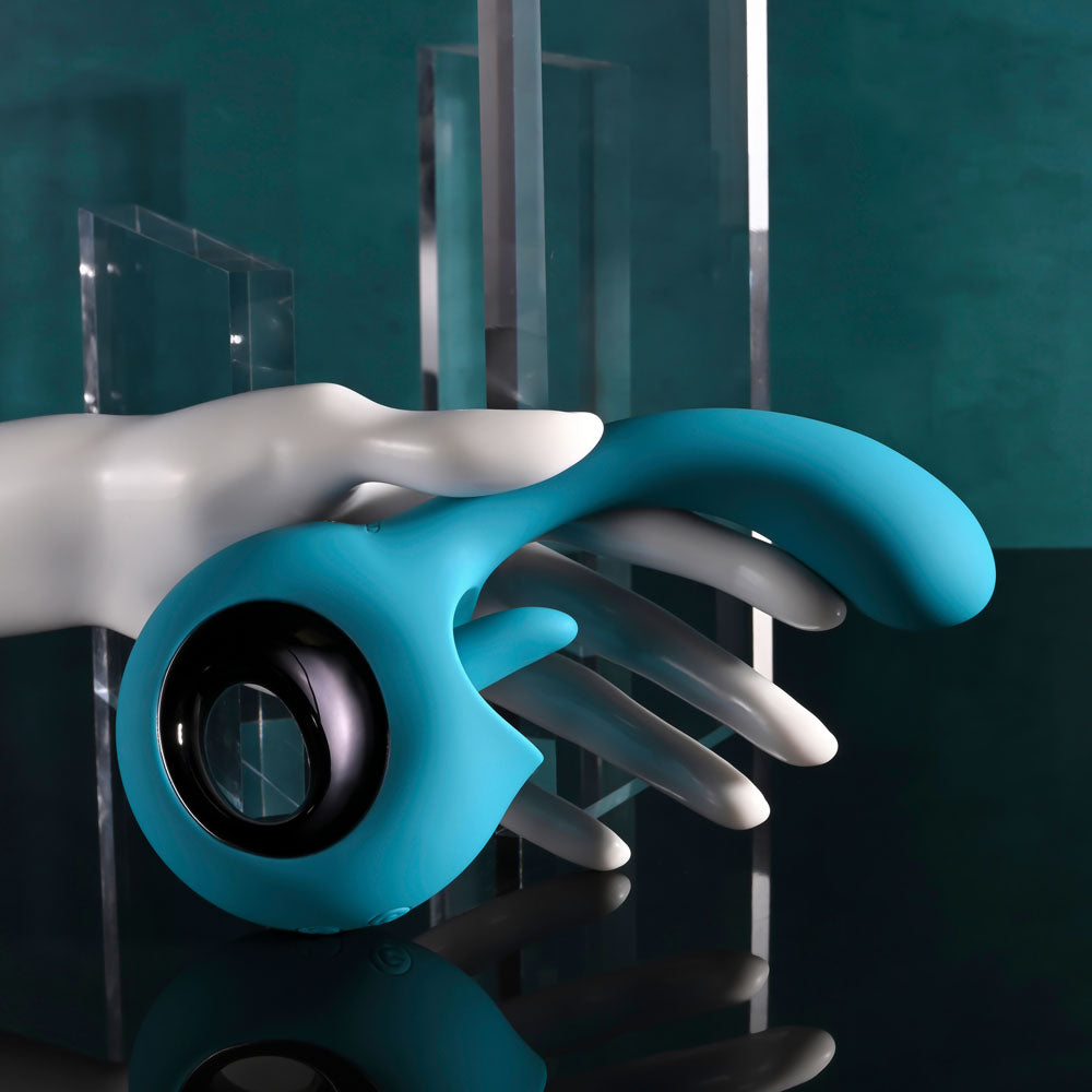 Evolved HOW MANY LICKS - 17.8 cm USB Rechargeable Vibrator with Flicking Stimulator showcasing blue design.