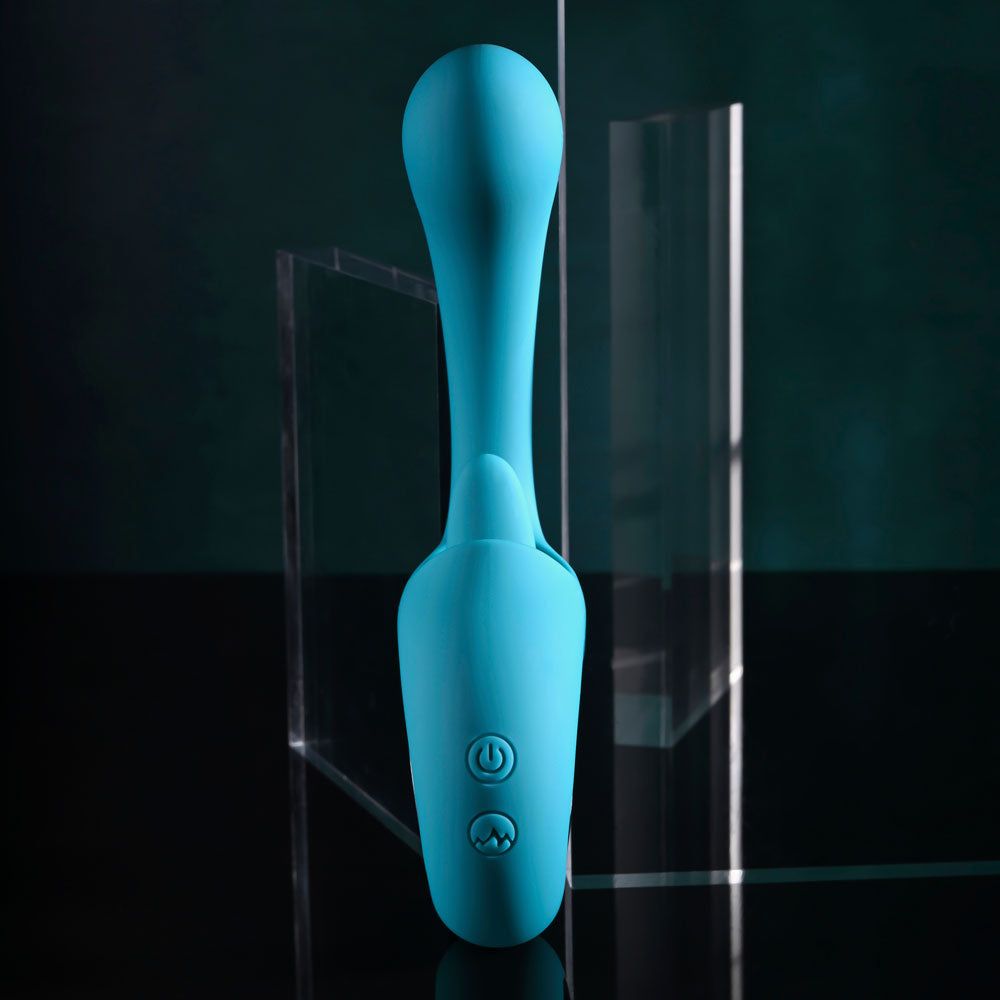 Evolved HOW MANY LICKS -  17.8 cm USB Rechargeable Vibrator with Flicking Stimulator on display.