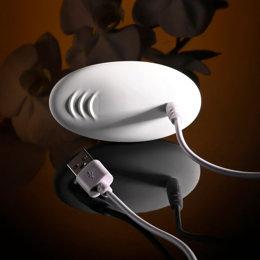 Evolved LOVEBIRDS - 20.8 cm USB Rechargeable Double-Ended Rabbit Vibrator with Remote charging dock.