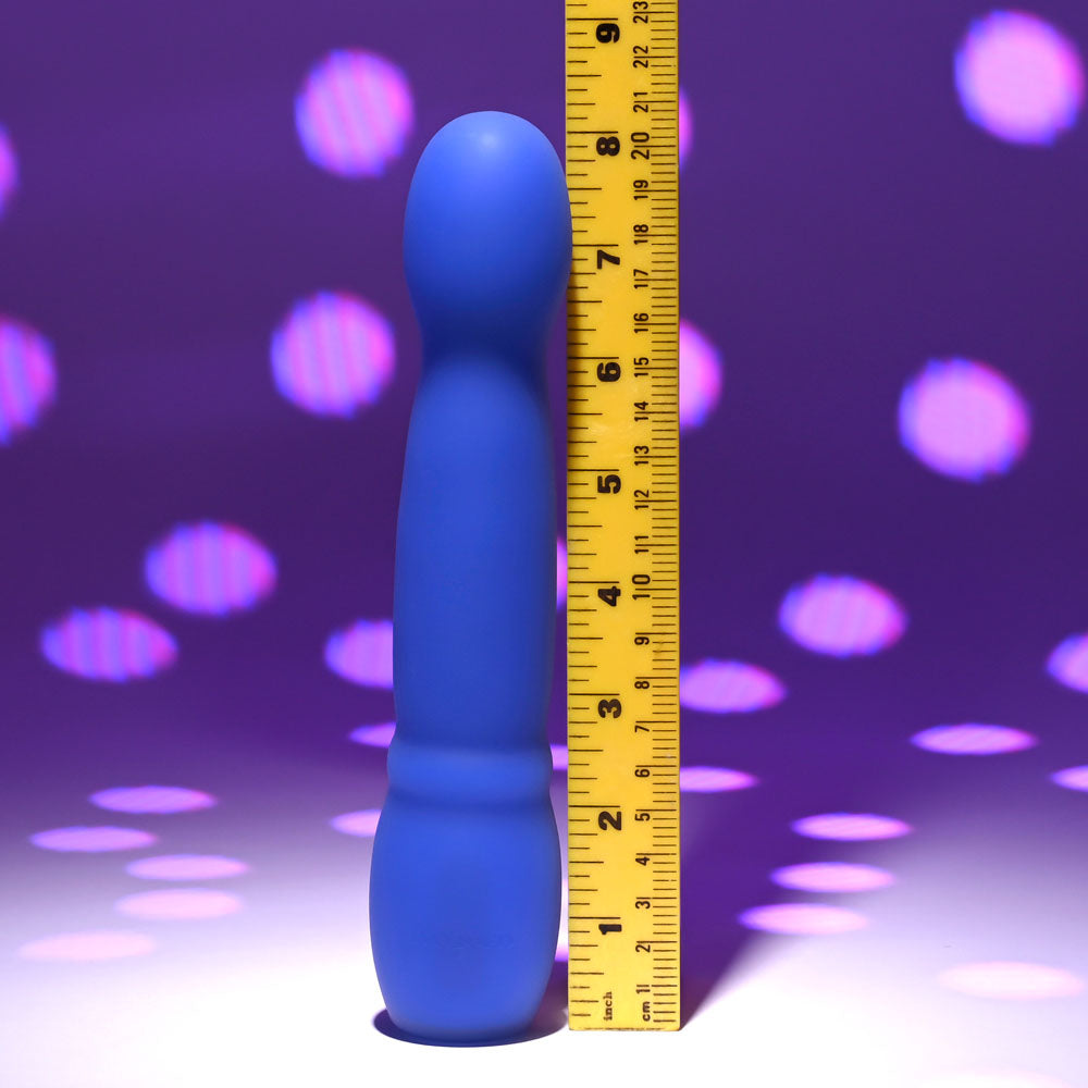 Evolved DISCO DIVA - 20.9 cm USB Rechargeable Light Up Vibrator next to a ruler against a colorful background.