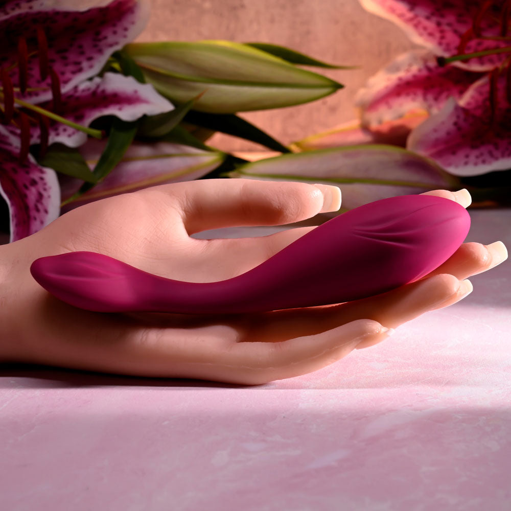 Evolved CHERRY POSE - 16.1 cm USB Rechargeable Flexible & Posable Vibrator with Remote in hand, intimate essentials for her.