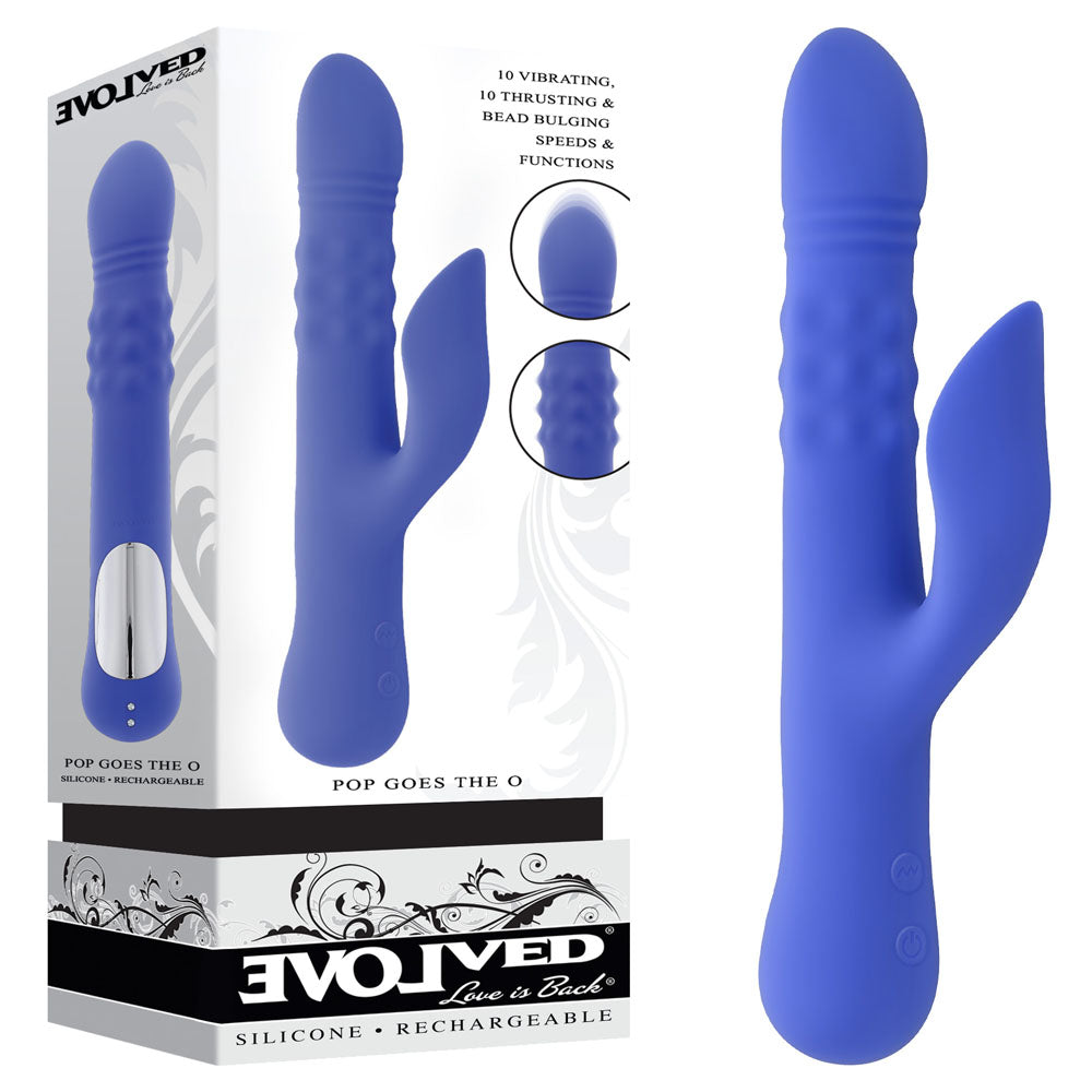 Evolved POP GOES THE O - 24.7 cm USB Rechargeable Thrusting & Bulging Rabbit Vibrator with box.