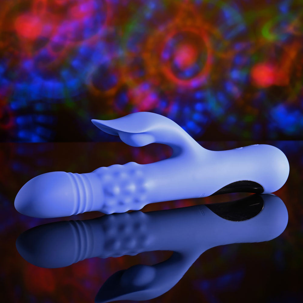 Evolved POP GOES THE O -  24.7 cm USB Rechargeable Thrusting & Bulging Rabbit Vibrator in vibrant setting