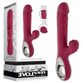 Evolved BURSTING WITH PLEASURE - 25.4 cm USB Rechargeable Vibrator with Tapping Clitoral Stimulator on display.