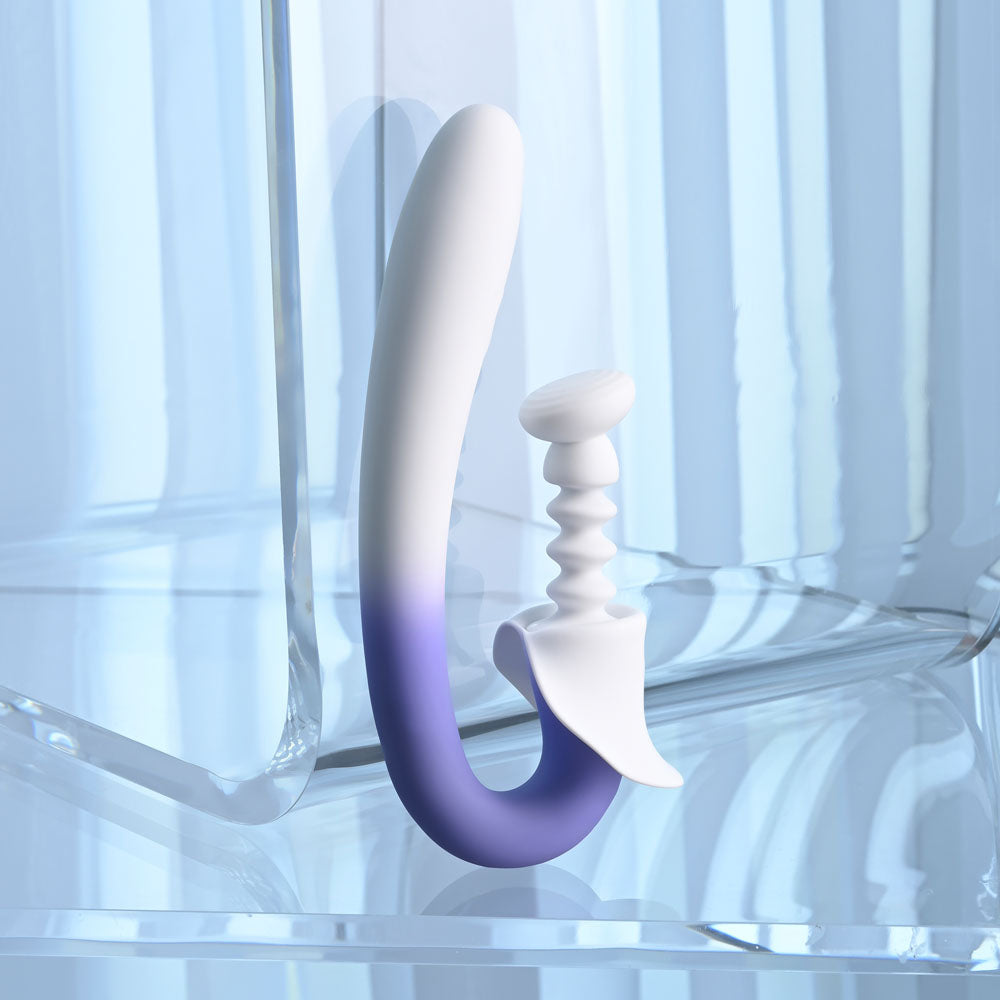Evolved SPRING LOADED - /Purple 23 cm USB Rechargeable Multi-Tapping Vibrator displayed against a clear background.