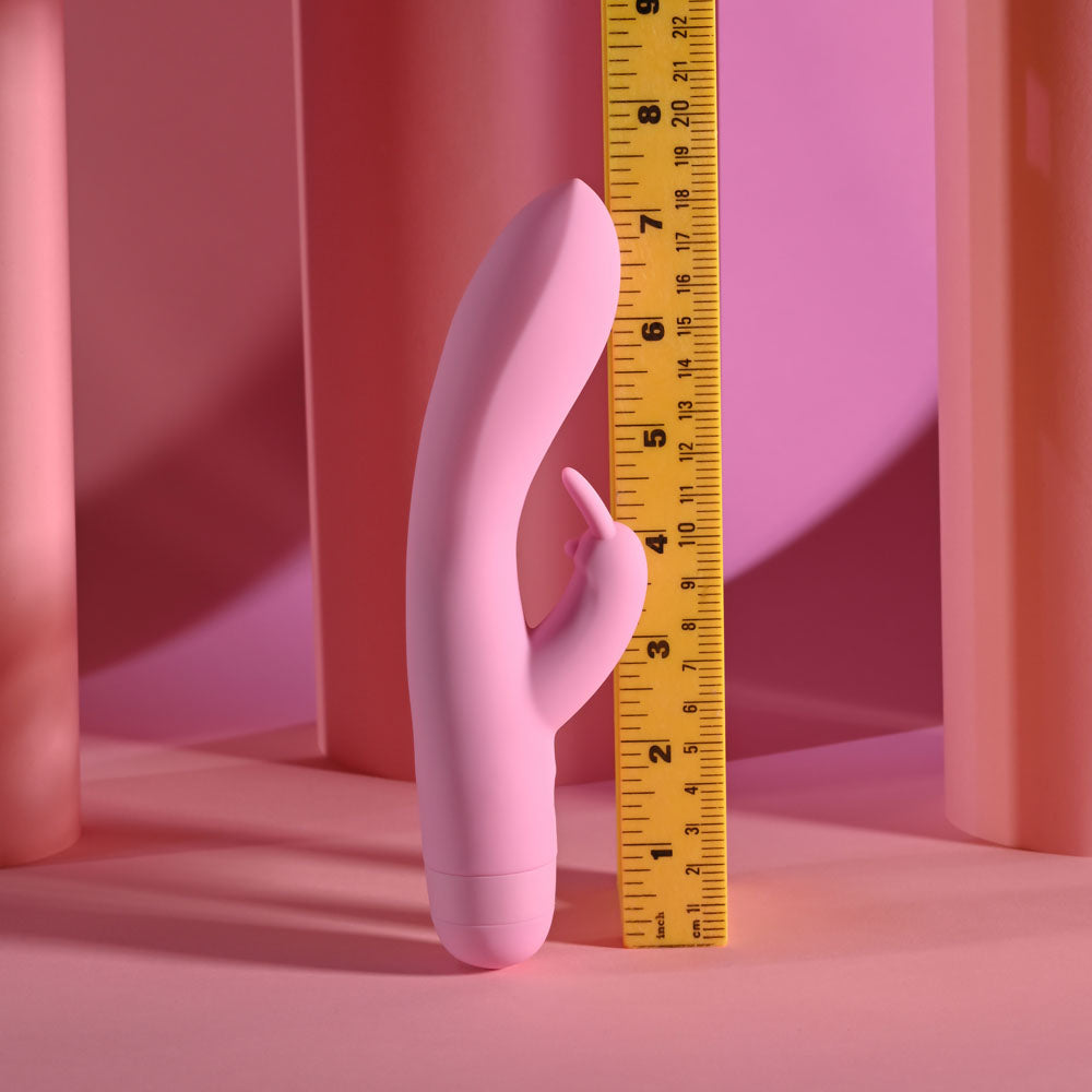 Evolved CUSHY BUNNY -  19.1 cm USB Rechargeable Rabbit Vibrator displayed next to a ruler for size reference.