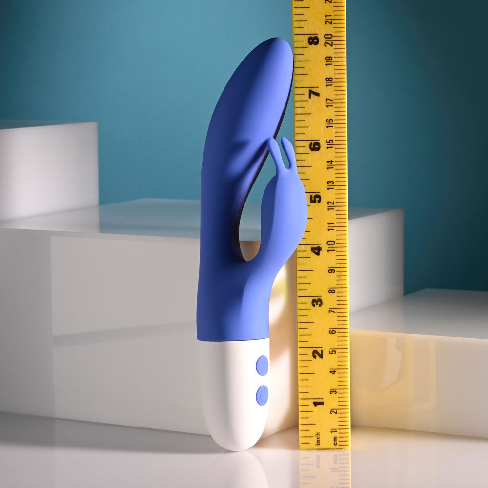 Evolved FUNNY BUNNY - 20 cm USB Rechargeable Rabbit Vibrator next to a ruler for size reference.