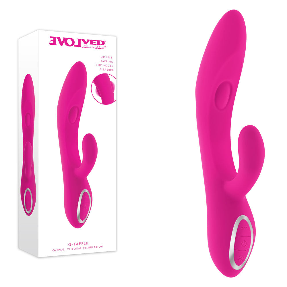 Evolved G-TAPPER - USB Rechargeable Rabbit Vibrator in vibrant pink with unique design for G-spot stimulation.