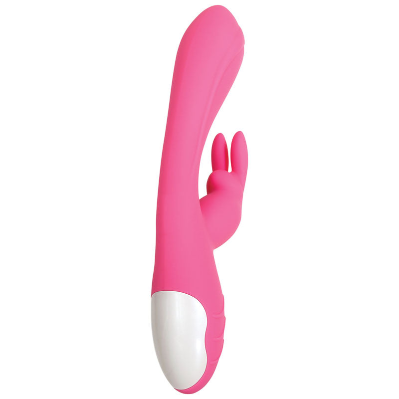Evolved Bunny Kisses - 20 cm USB Rechargeable Rabbit Vibrator in pink with dual motors for G-spot and clitoral stimulation.