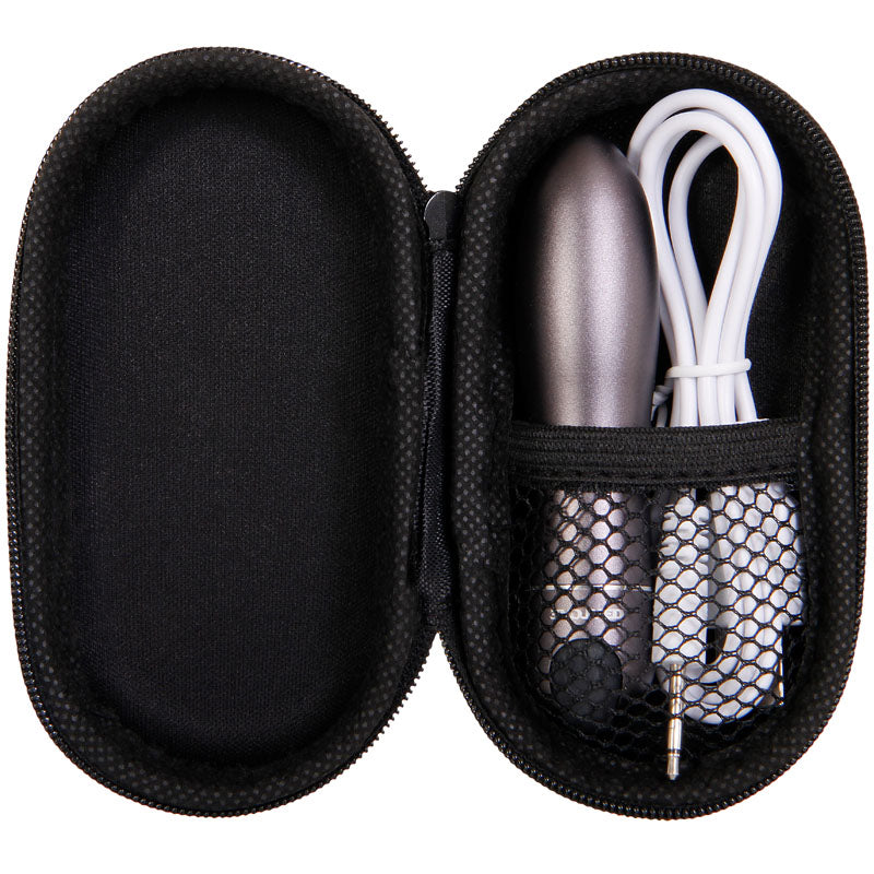 Evolved Travel-Gasm - Gray 9 cm USB Rechargeable Bullet with Travel Case in black zip-up carrying case.
