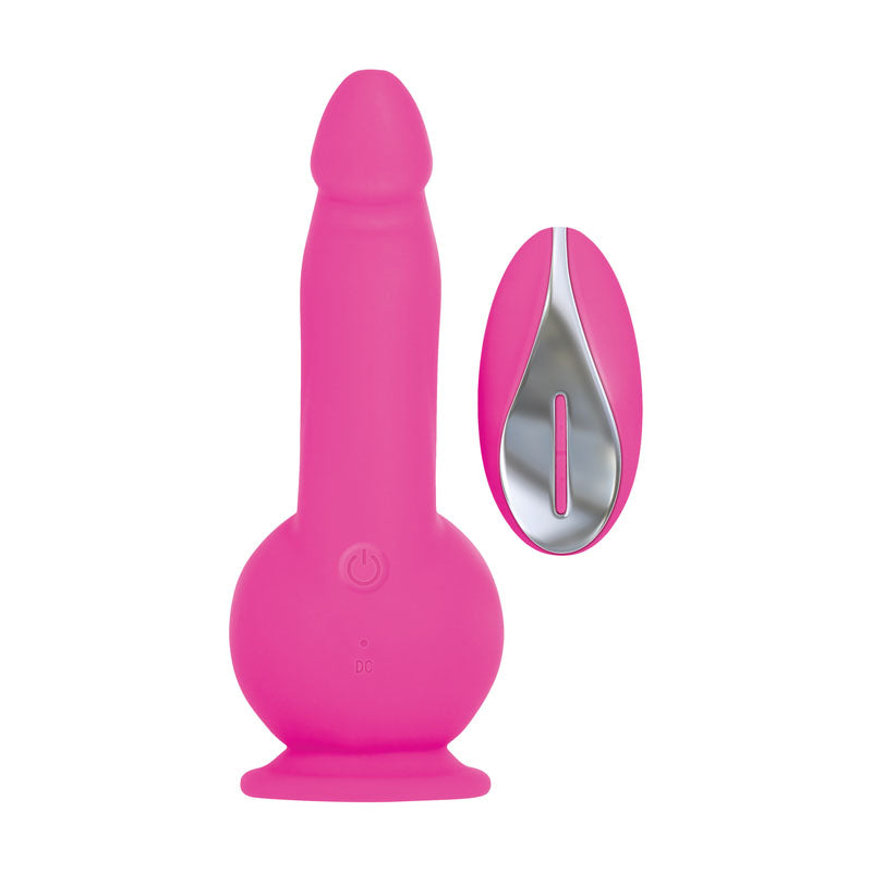 Evolved Ballistic - 19 cm USB Rechargeable Vibrating Dong with Balls Motor & Remote in vibrant pink color.