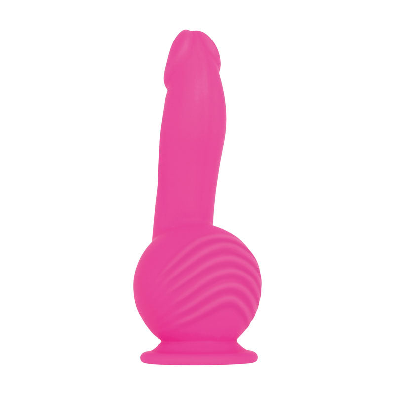 Evolved Ballistic -  19 cm USB Rechargeable Vibrating Dong with Balls Motor & Remote in vibrant pink silicone.