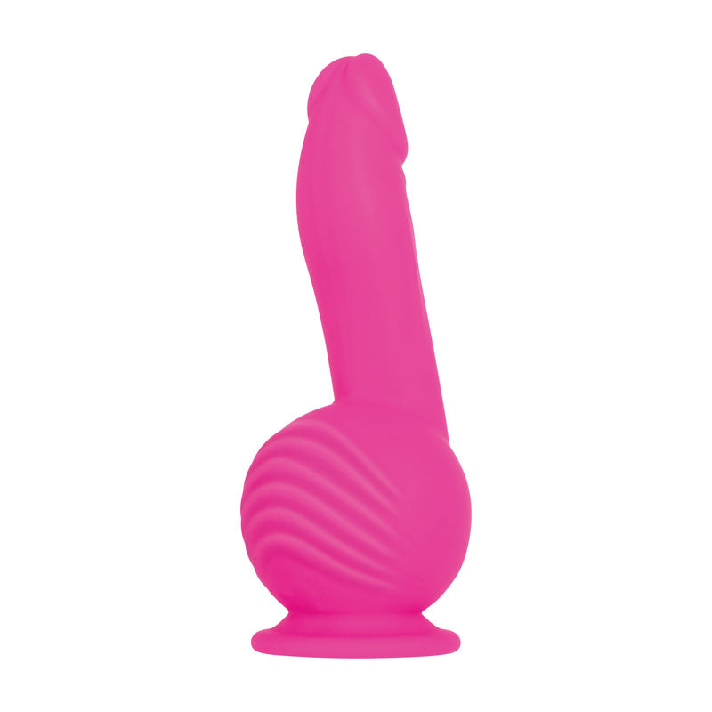 Evolved Ballistic -  19 cm USB Rechargeable Vibrating Dong with Balls Motor & Remote in bright pink color.