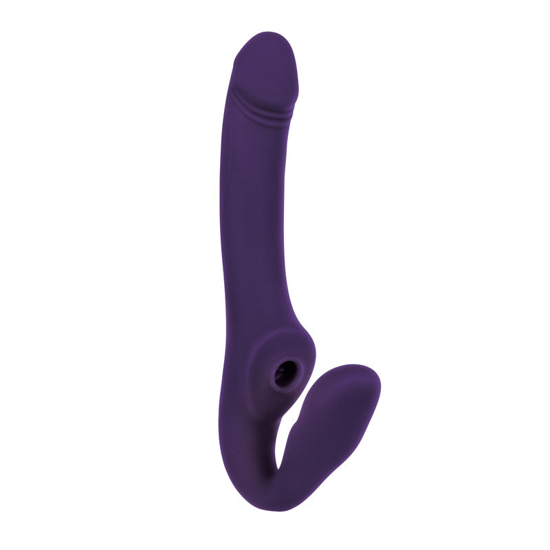 Evolved 2 BECOME 1 - 23.5 cm USB Rechargeable Strapless Strap-On with Remote in purple silicone design.