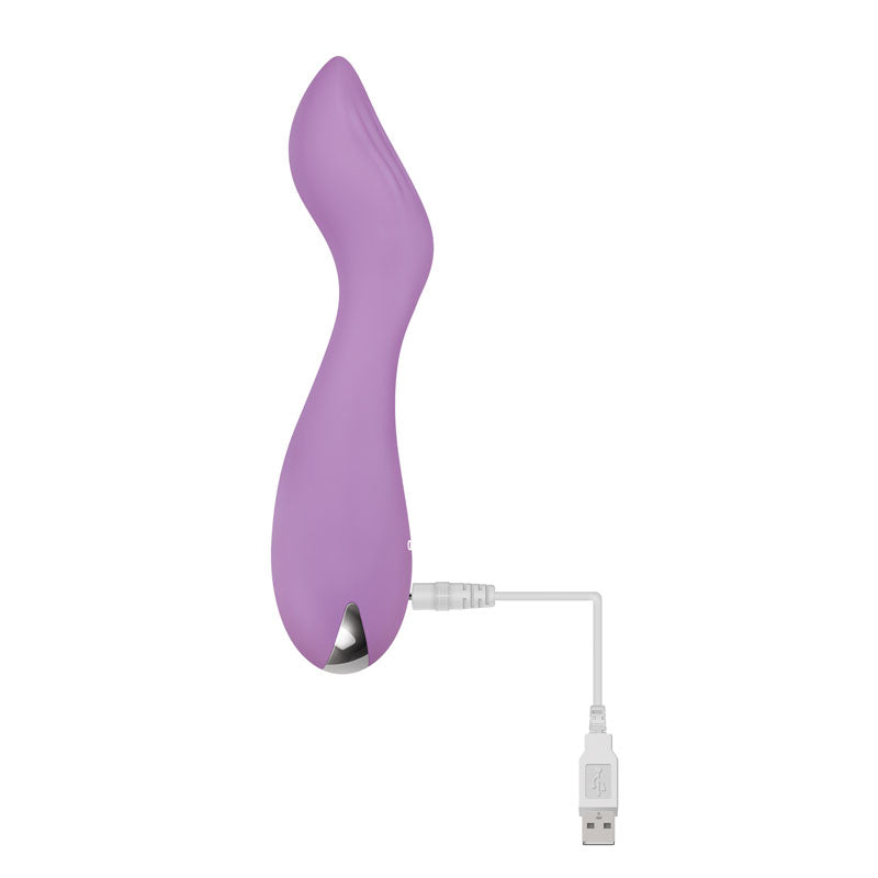 Evolved LILAC G - Lilac 11.5 cm USB Rechargeable Mini Vibrator charging with a USB cable, perfect for intimate essentials for her.