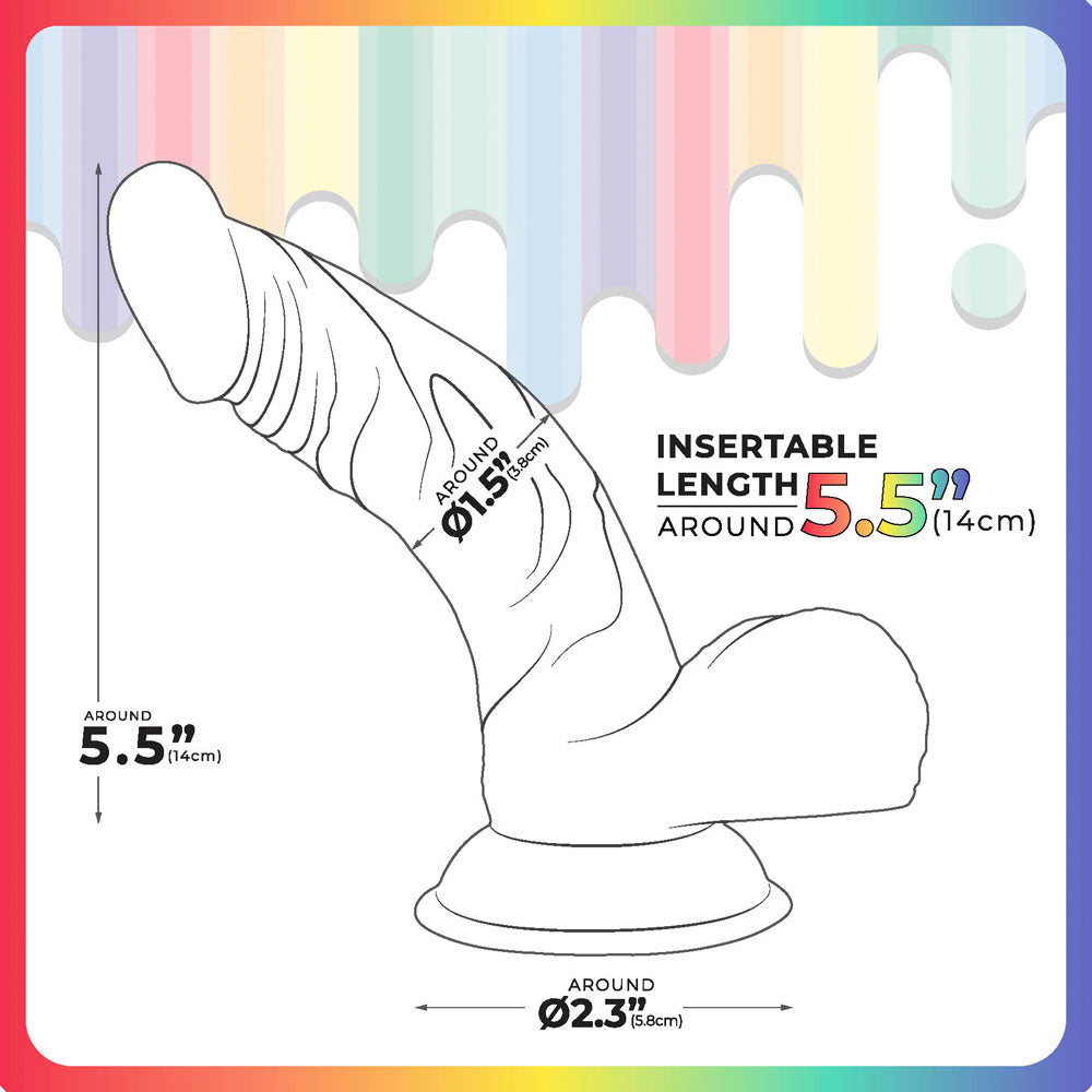 Jellido 14cm Curved Dildo - Clear 14 cm Dildo diagram showing insertable length and dimensions.