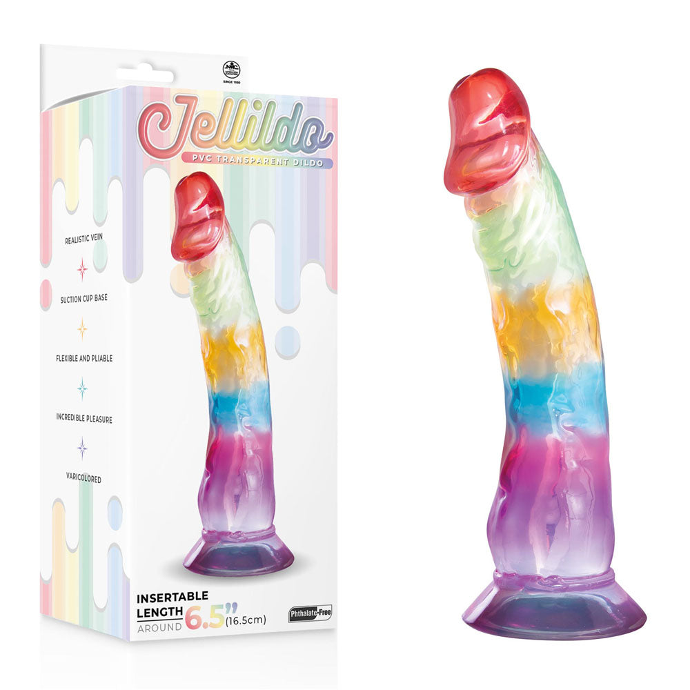 Jellido 16.5cm Dildo - Clear 16.5 cm Dildo with suction cup base and colorful design for lifelike pleasure.