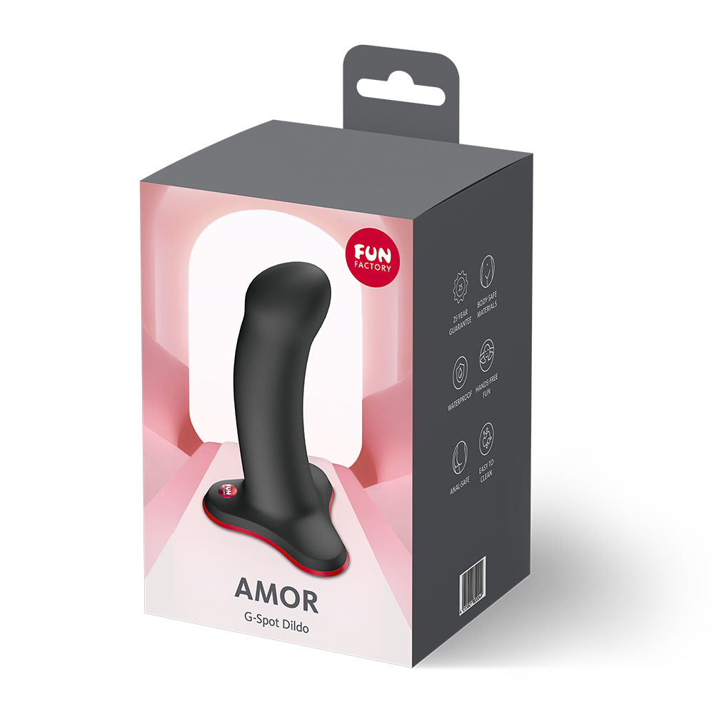 Fun Factory AMOR - 13.5 cm Dildo packaging, G-spot stimulation, perfect entry-level adult toy.
