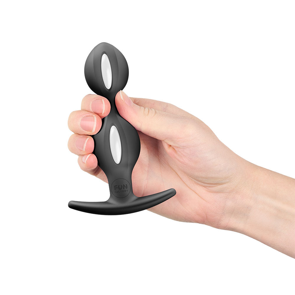 Fun Factory B BALLS DUO - 13 cm Weighted Kegel Balls held in hand, designed for pleasure and stimulation.