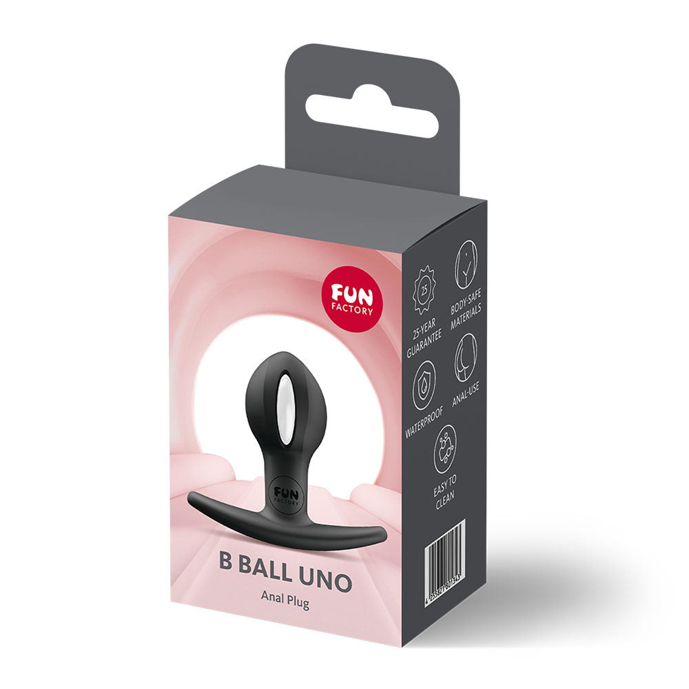 Fun Factory B BALLS UNO -  7.3 cm Kegel Ball packaging for an anal plug with a tapered design.