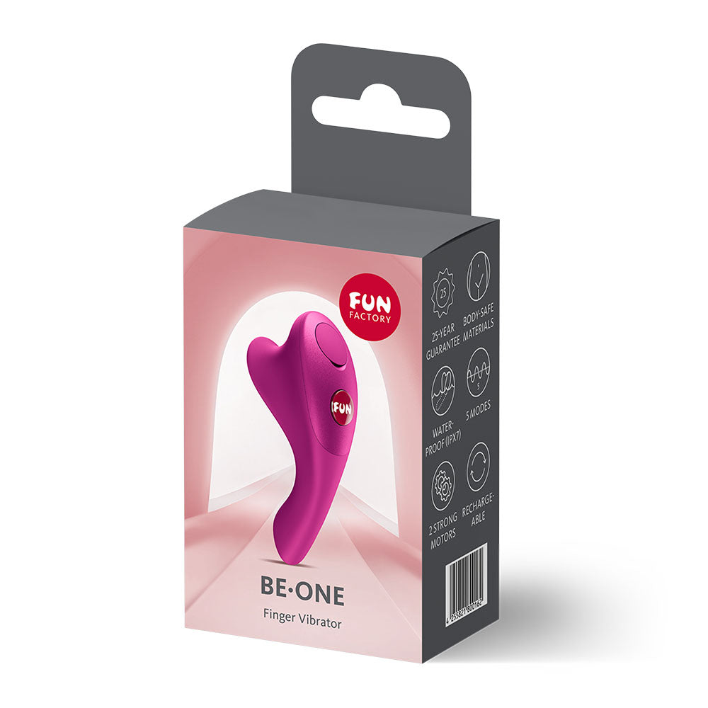 Fun Factory BE-ONE Magenta - Magenta USB-C Rechargeable Finger Stimulator packaging design.