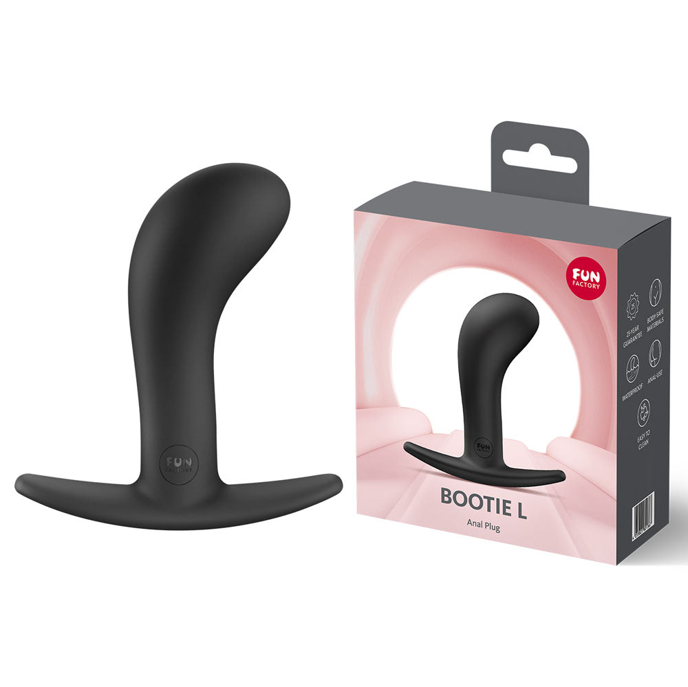 Fun Factory BOOTIE L  -  10.9 cm Large Anal Plug with silky texture in packaging.
