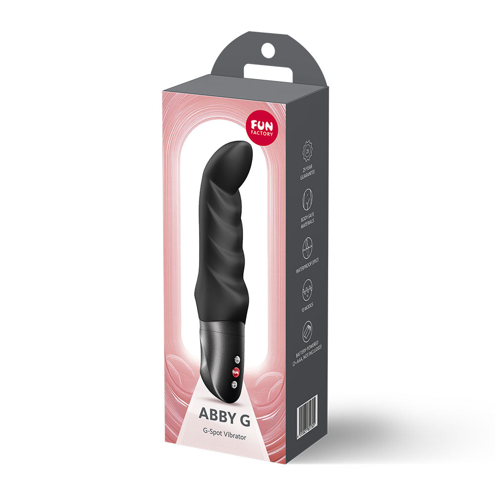 Fun Factory ABBY G - 18.8 cm Vibrator packaging featuring G-spot stimulation design and ribbed texture for pleasure.