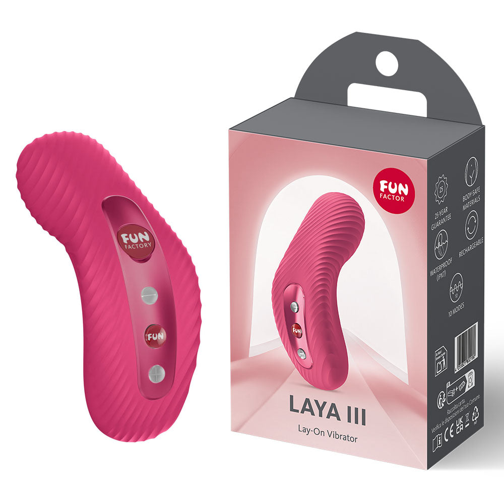 Fun Factory LAYA III Raspberry - Raspberry USB-C Rechargeable Stimulator with ergonomic design and textured surface.