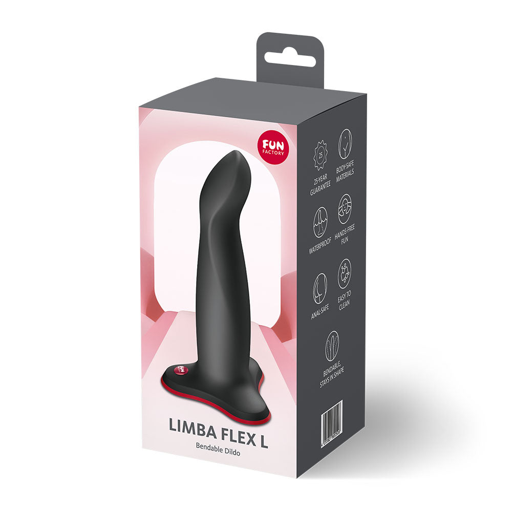 Fun Factory LIMBA FLEX L - 17.8 cm Dildo packaging showcasing its bendable design and features.