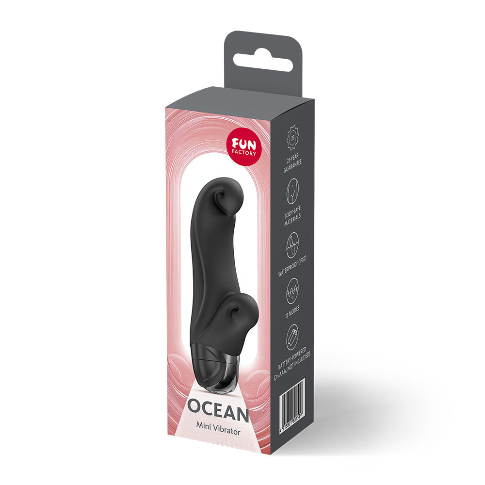 Fun Factory OCEAN - 14.5 cm Vibrator packaging showcasing its compact design and versatility for intimate essentials.